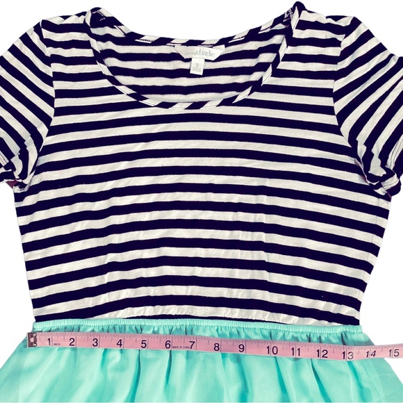 Charming Charlie size small teal mini dress with black & white striped top EUC - Picture 7 of 11